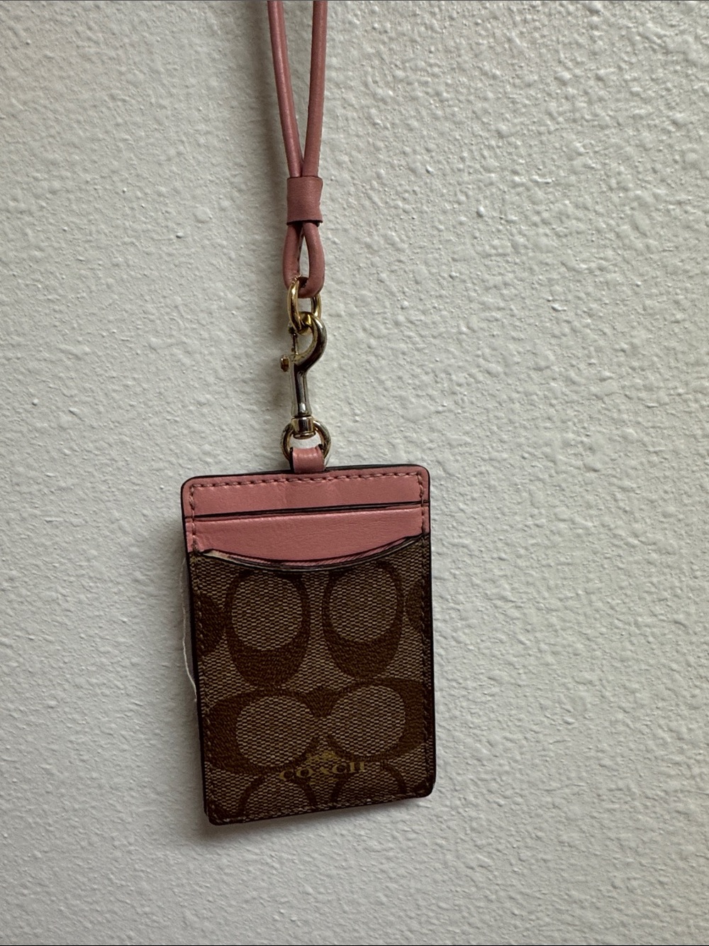 Coach Signature Card Holder with Pink Trim and Lanyard